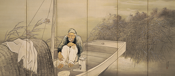 稲垣錦荘 寒渓疎林図 共箱 帝展 山本梅荘 橋本関雪師事 日本南画院同人 掛軸 稲垣錦荘 寒渓疎林図 共箱 帝展 山本梅荘 橋本関雪